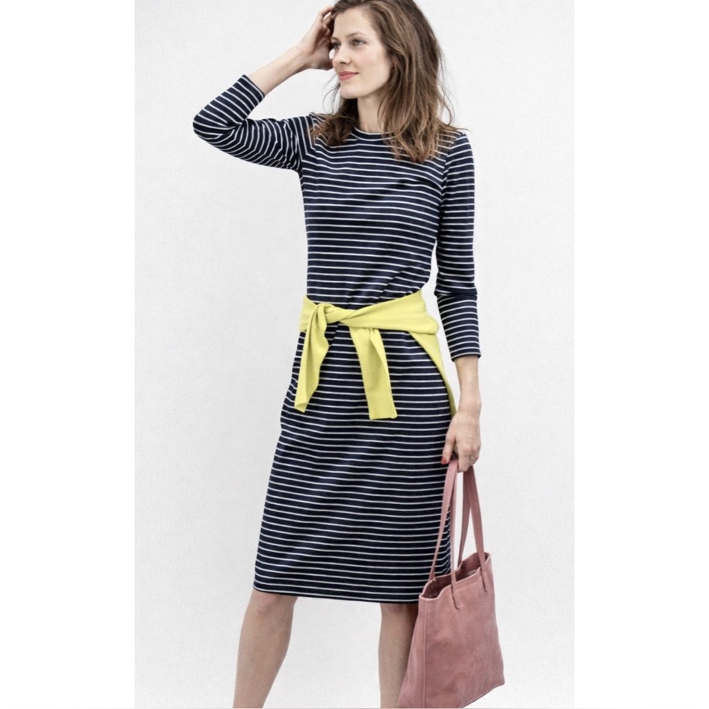 SONNET JAMES | Reese Midi Play Dress in Navy & White Stripe, Size XS
